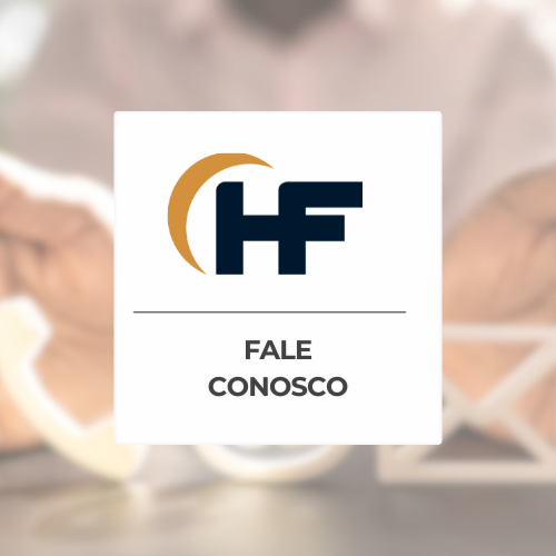 FALE CONOSCO 1 Logotipo da H.F Empresarial com mãos segurando celular, simbolizando atendimento e comunicação direta para contato.